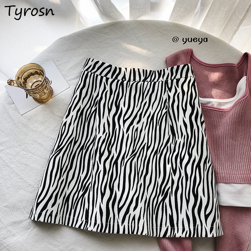 

High Waist Skirts Women Zebra Pattern Chic Sexy Summer Street All-match Mini Skirt Females A-line Hip-hop Streetwear Korean