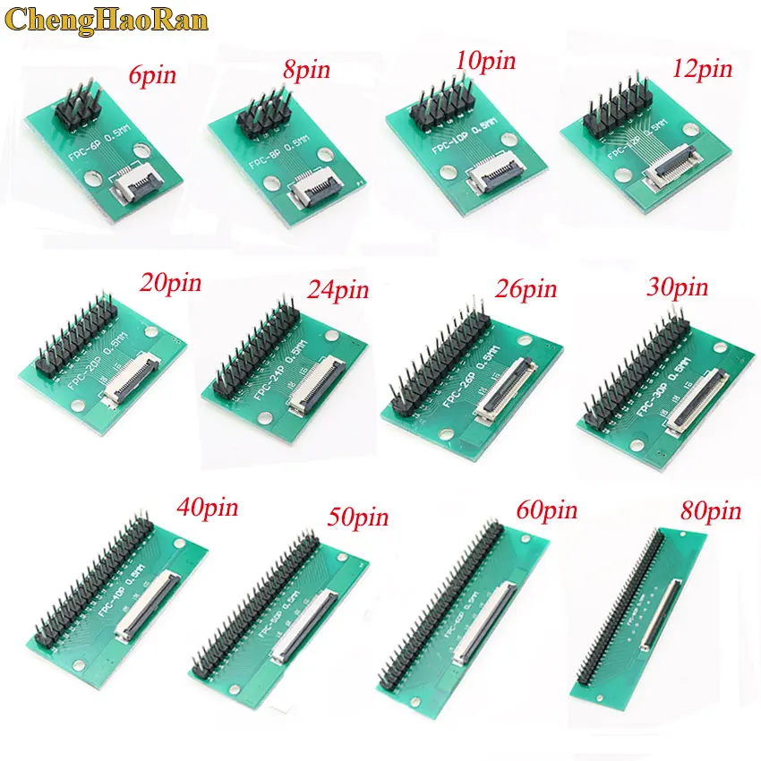 

1pcs 0.5mm pitch Connector SMT Adapter to 2.54mm 1.00 inch pitch through hole FPC FFC Cable 6 8 10 12 20 24 30 40 50 60 80 PIN