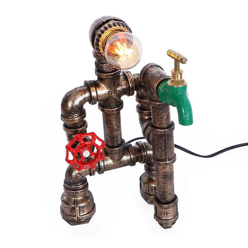 Creative Iron Tube Desk Lamp Loft American Rural Led Industrial Robot Retro BarTable Lamp Study Bedroom Bedside Small Night Lamp