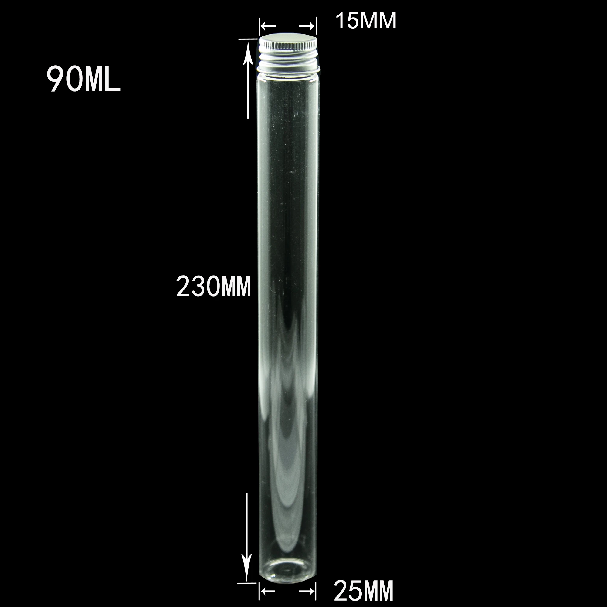 25x230mm Empty Glass Bottles With Screw Aluminum Cap Long Glass glycyrrhiza sweets Honey bottle Vials Stand 90ml Vase Jars 24pcs