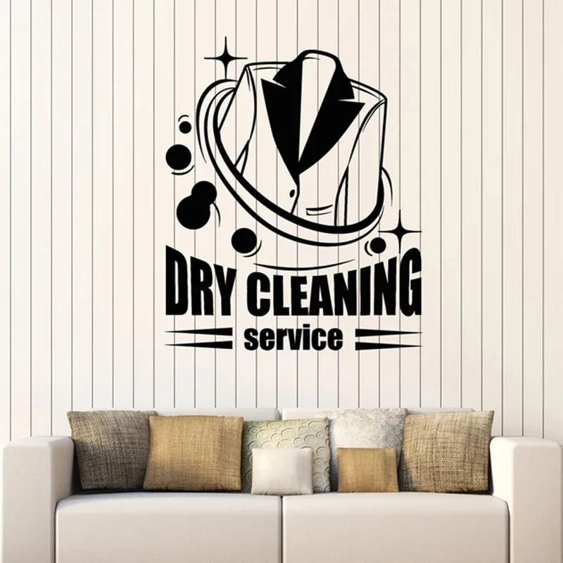 Dry Cleaning Service Wall Decal Coat Washing Logo Door Window Vinyl Stickers Laundry Room Interior Decor Wallpaper Creative E820