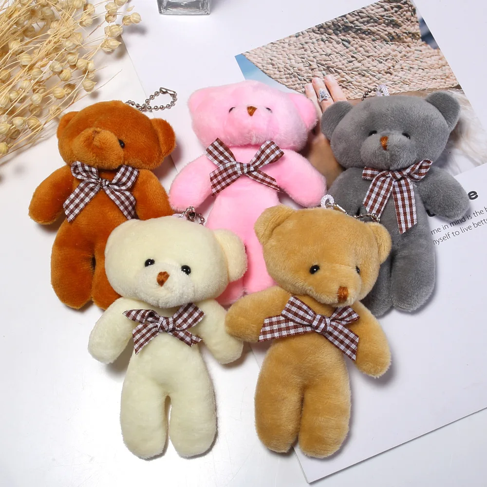 

50PCS 2019 Cute Soft Plush Stuffed Mini Brown Ribbon Teddy Bear Toys Kids Toy Doll for Bouquet 12cm DIY Gift For Girl Friend