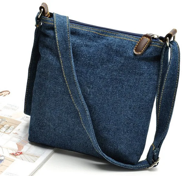 Women Casual Shoulder Denim Bag Adjustable Shoulder Strap Multi Pocket Blue Cowboy Crossbody Bags