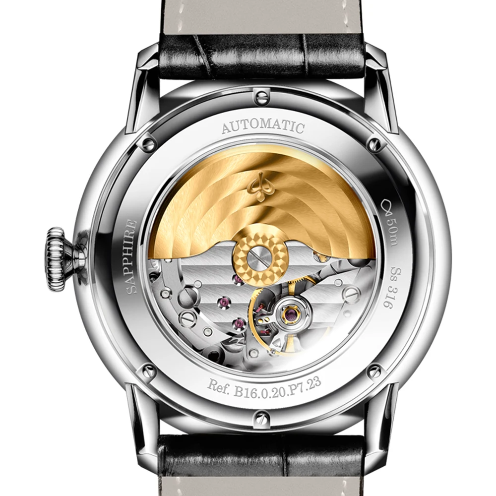 PONIGER Orologio automatico da uomo 41MM Orologio da polso meccanico di lusso 50M Impermeabile Zaffiro Girevole Mulino a vento Secondo quadrante