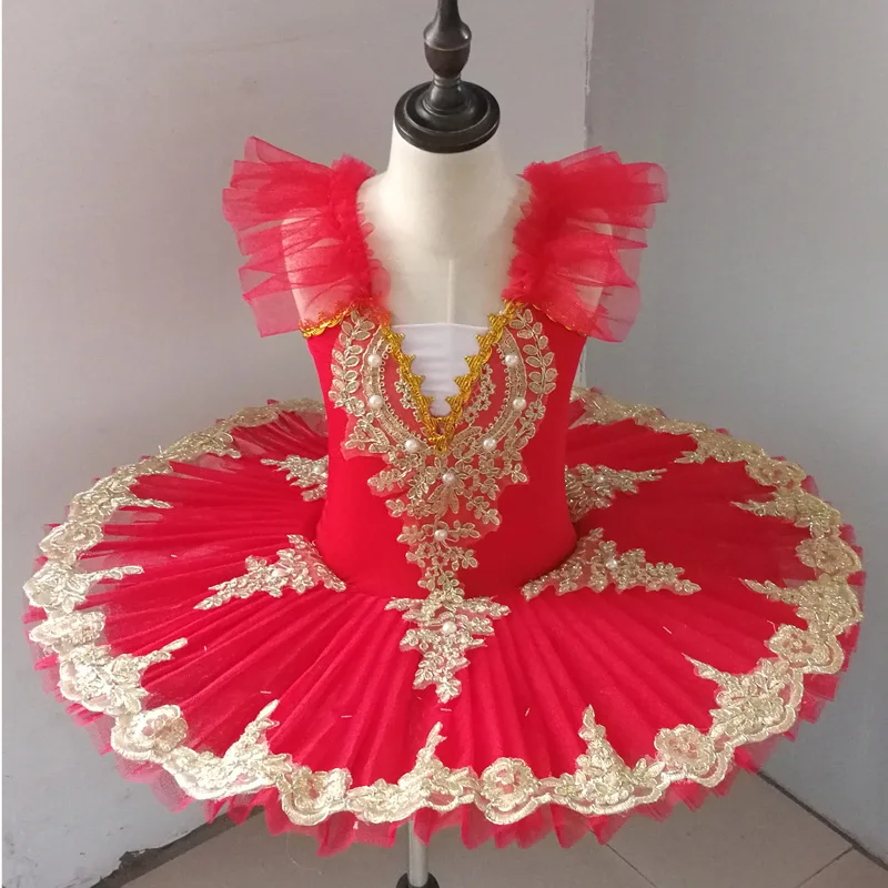 Ruoru-tutú de panqueque para niña y adulto, traje de baile profesional, Ropa de baile, bailarina, Color blanco, rojo y rosa