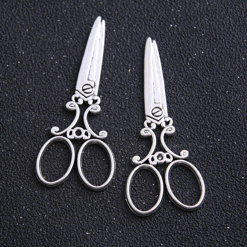 6pcs/lot 25*60mm Two color Antique Metal Alloy Big Scissors Charm Pendants Jewelry Charms