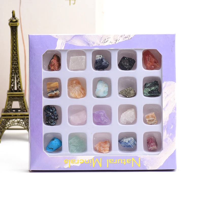 

Natural Stone Fossil Box Raw Mineral Crystal Fluorite 20 Minerals Mixed Primitive Rock Samples For Home Education Decoration
