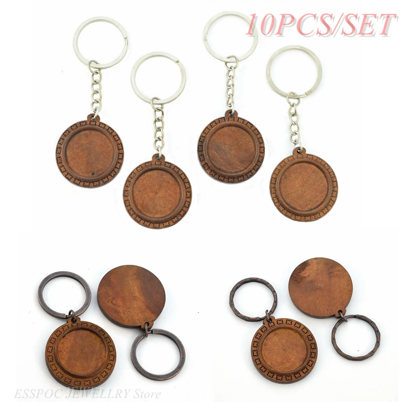 

10 PCS/SET Base Handmade Jewelry Brown Wooden Pendant Accessories Keychain for Making Birthday Women Gift