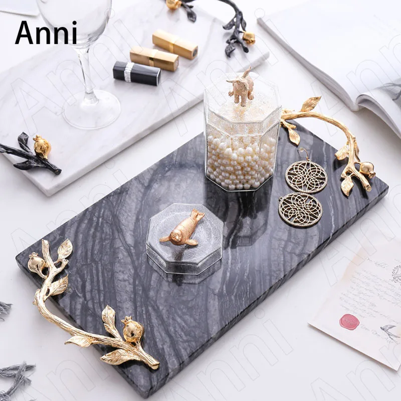 Natural Marble Storage Trays Decorative Cake Fruit Tray Jewelry Cosmetic Display Tray Household Bathroom Toilet Plate Home Decor