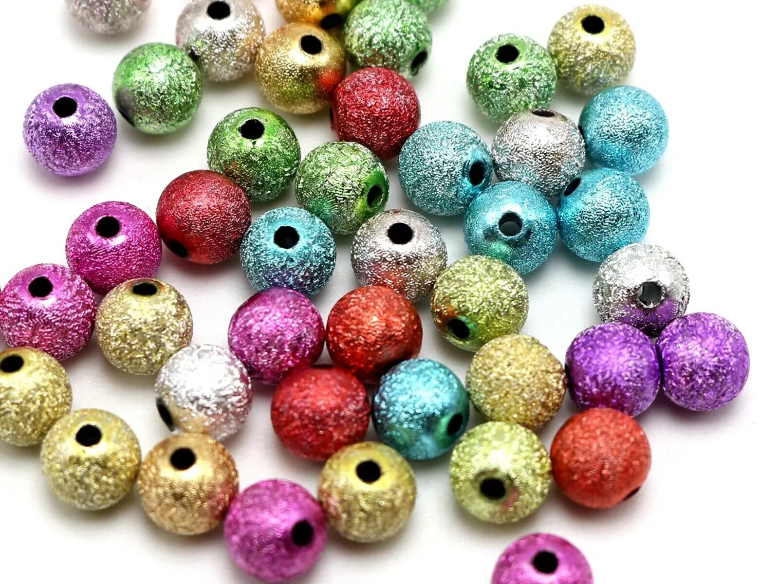 

200 Mixed Color Glitter Acrylic Round Beads 8mm(0.31") Spacer Jewelry Making