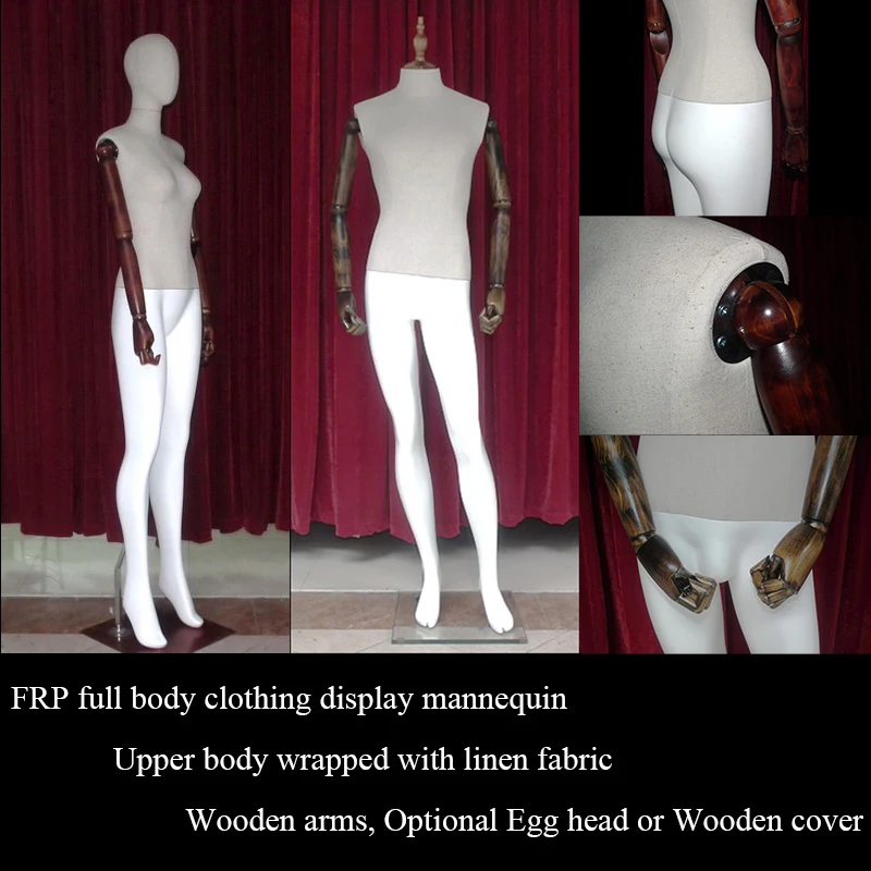 With wood arm Cloth body garment show Linen Mannequin FRP material Adult men or women clothes Full-body window display dummy