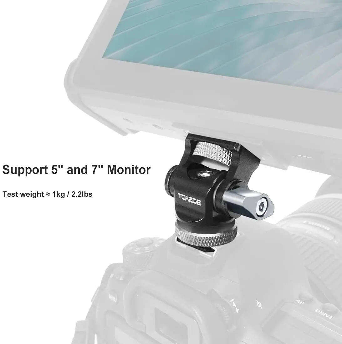 TOAZOE DSLR Camera Clamp Swivel and Tilt Adjustable Monitor Mount w/ Cold Shoe Base for Monitor Flash Light DIY Attachment