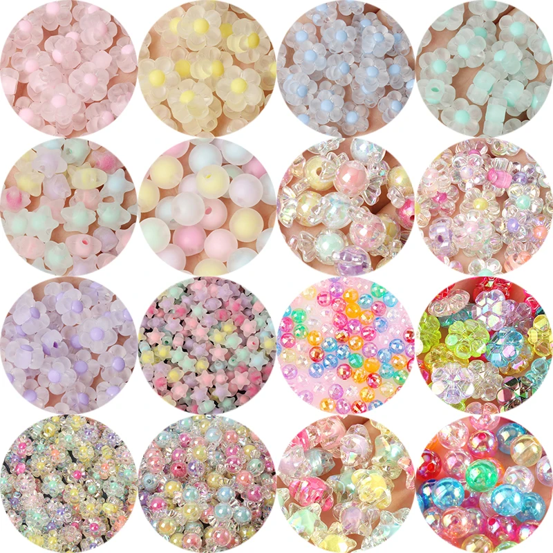 Mixed Acrylic Beads Heart Stars Butterfly Transparent Candy Color Loose Spacer Beads for Needlework Jewelry Making Handmade Diy