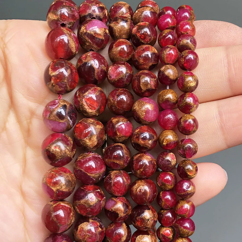 Natural Stone 4 6 8 10 12mm Red Cloisonne Loose Round Beads For Jewelry Making DIY Bracelet Earrings Accessories 15''Strands