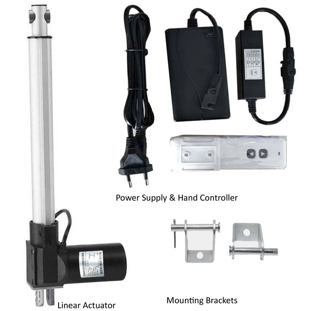 12V DC Stroke  25mm-1000mm  Max Push 5000N/500KG Linear Actuator + Wireless Controller + Mounting Brackets  For Linear Actuator