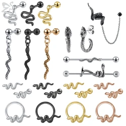 ZS 1-2pcs/lot Snake Design Stainless Steel Stud Earring For Women Men Punk Ear Nose Ring Black Helix Cartilage Piercing Jewelry