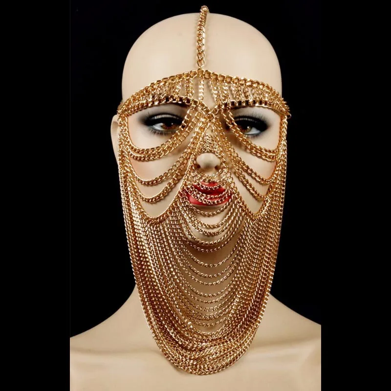 African Tribal Tassel Mask Egypt Queen Cosplay Accessories Nightclub Bar Female Singer Stage Performance Metal Mask DWY2633