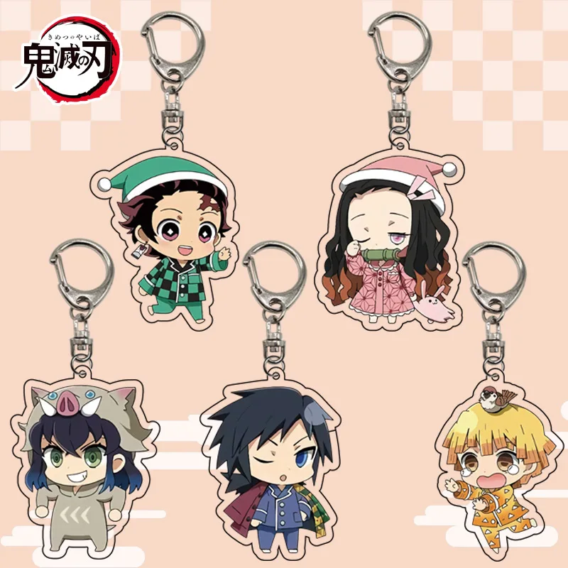 Anime Demon Slayer Keychains Cartoon Acrylic Key Ring Cosplay Keyring Kamado Tanjirou Nezuko Souvenirs Key Chain Gift for Fans