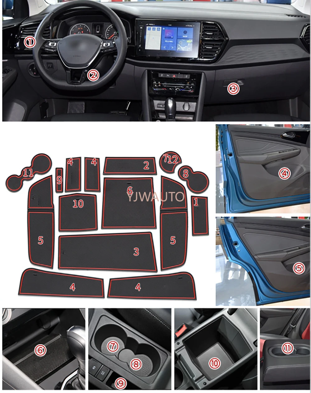 Door Slot Mat for VW JETTA VS7 Gate Groove Cushion Car Door Rubber Cup Holder Mats Anti-slip Carpets Position