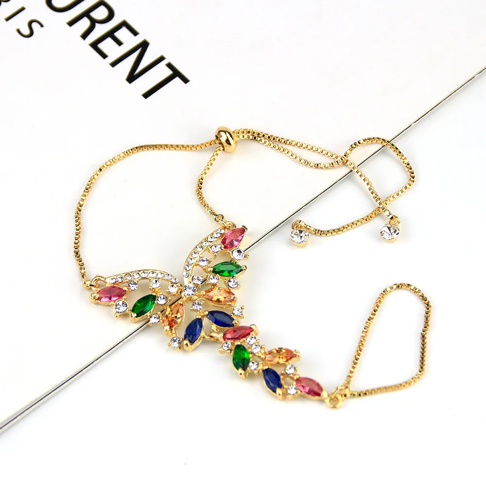 Sunspicems 2021 Morocco Gold Color Colorful Zircon Bracelet For Women Indian Wedding Jewelry Party Crystal Gift