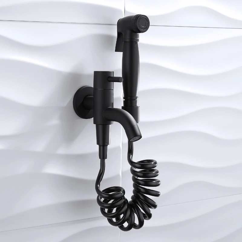 

Black Shower Faucet Bidet Tap with Shattaf PVC Hose and Bracket