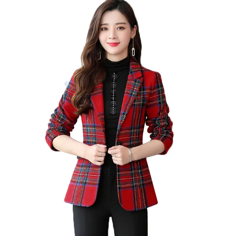 

New Casual Women's Suit Jacket Spring Autumn Plaid Long Sleeve Female Blazer Elegant Ladies Office Coat High Quality 3XL