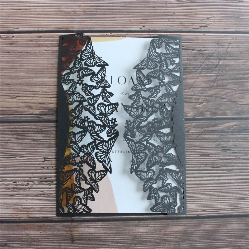 

Black and ivory laser cut wedding invitation fall wedding with envelop customized insert design