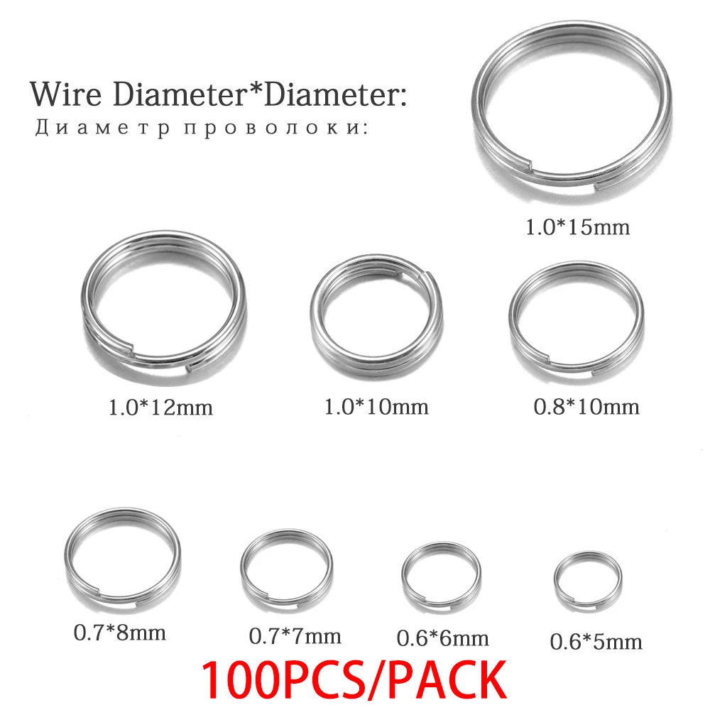 50-100 pçs/lote 6 8 10 12mm de aço inoxidável aberto salto split anéis conectores de loops duplos para diy jóias fazendo chaveiro suprimentos