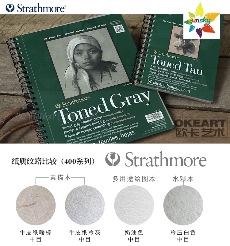 Strathmore-وسادة رسم ، سلسلة 412/452/400 ، 400-4 9 × 12 بوصة ، عاجي/كريم ، 24 ورقة ، 477-9 أقلام ملونة ، 30 ورقة