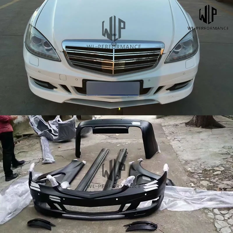 W221 S300 S350 Frp Unpainted Car Body Kit Front Rear Bumper Side Skirts for Mercedes-benz W221 Car Styling 11-13