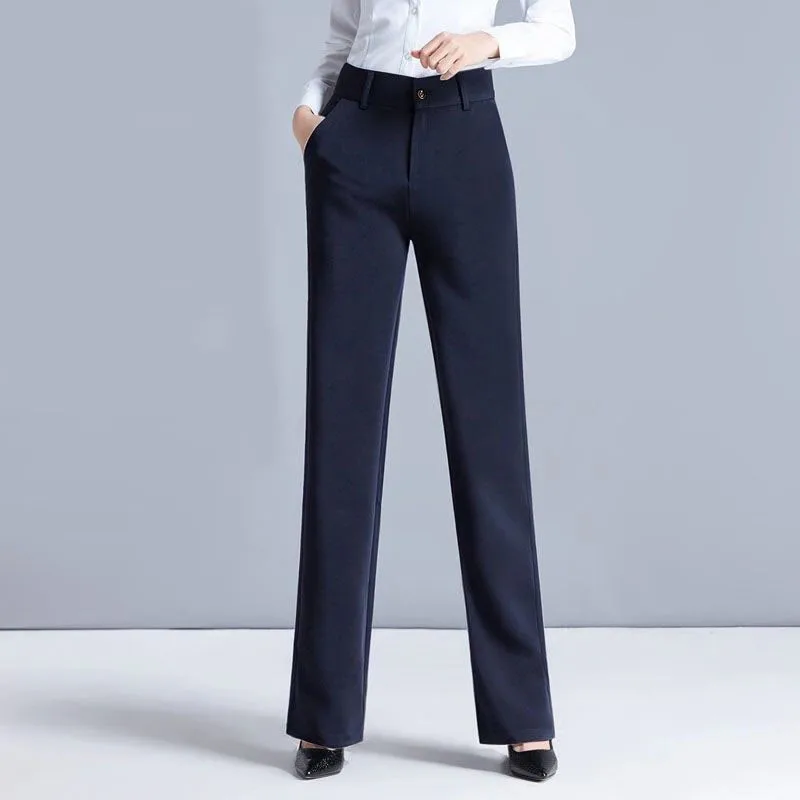 Pantaloni da donna pantaloni a gamba larga femminili a vita alta pantaloni causali spessi pantaloni eleganti da donna da ufficio nero blu