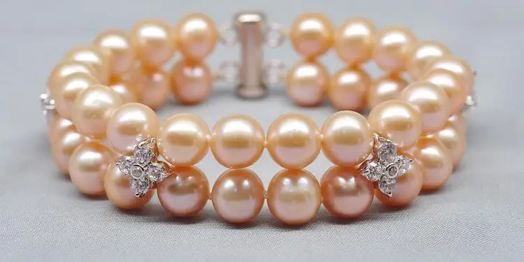 

2 strand 9-10mm south sea round gold pearl bracelet 7.5-8"