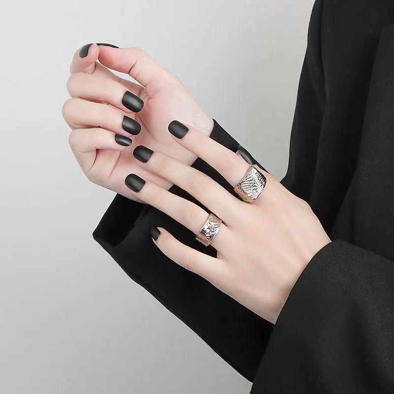 QMCOCO Silver Color New Korean Ring Female Thick Irregular Creative Ring All-Match Fashion Handmade Jewelry Gifts