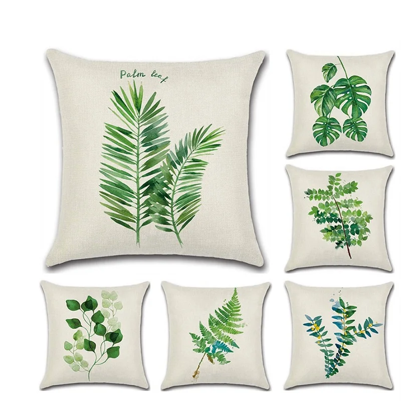 

Africa Tropical Plant Printed Cushion Cover Cotton Linen Green Leaves Throw Pillowcase Chair/Car/Sofa Home Decorative kussenhoes