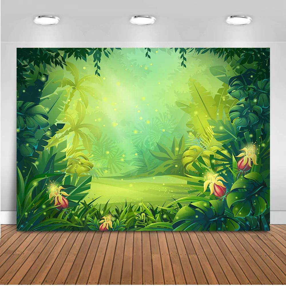 Green Grass Backdrop for Photography, Forest Jungle Theme, Party Decorations Supplies, Background  Photo, Fairy Tale, Firefly