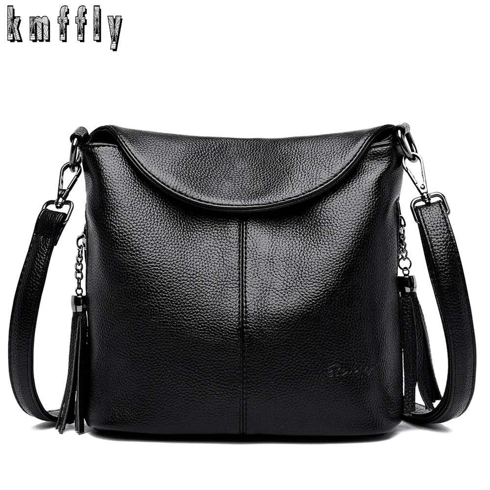 2 Styles Female Shoulder Messenger Bag Ladies Soft Genuine Leather Crossbody Bags For Women Handbag Tassel Bucket Bag Sac a Main