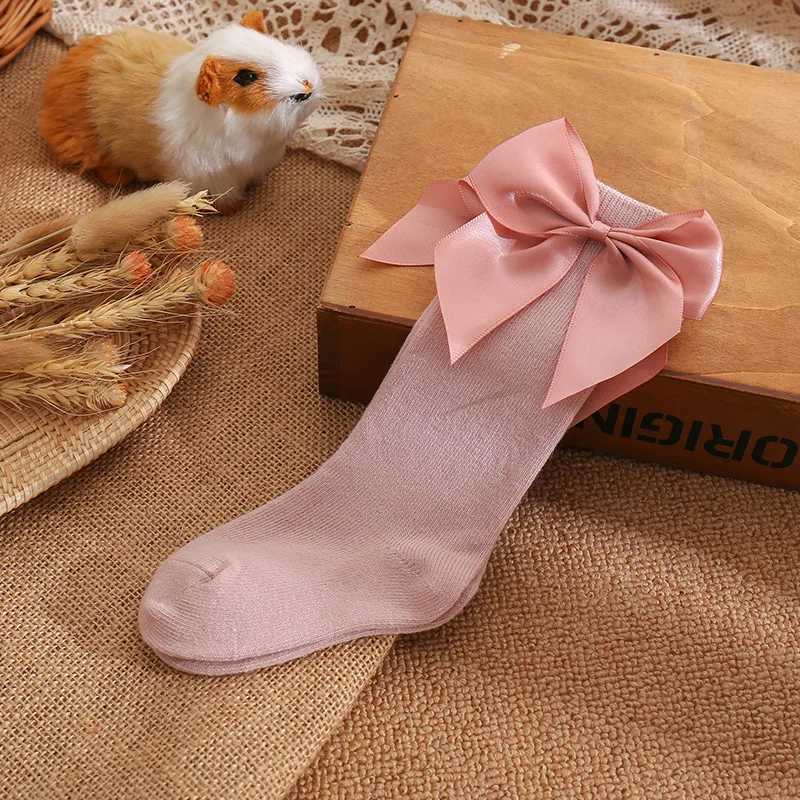 Cute Baby Girls Socks Autumn Toddlers Silk Big Bow Soft Long Christmas Sock Cotton Infant Newborn Knee High Socken For 0-5 Years