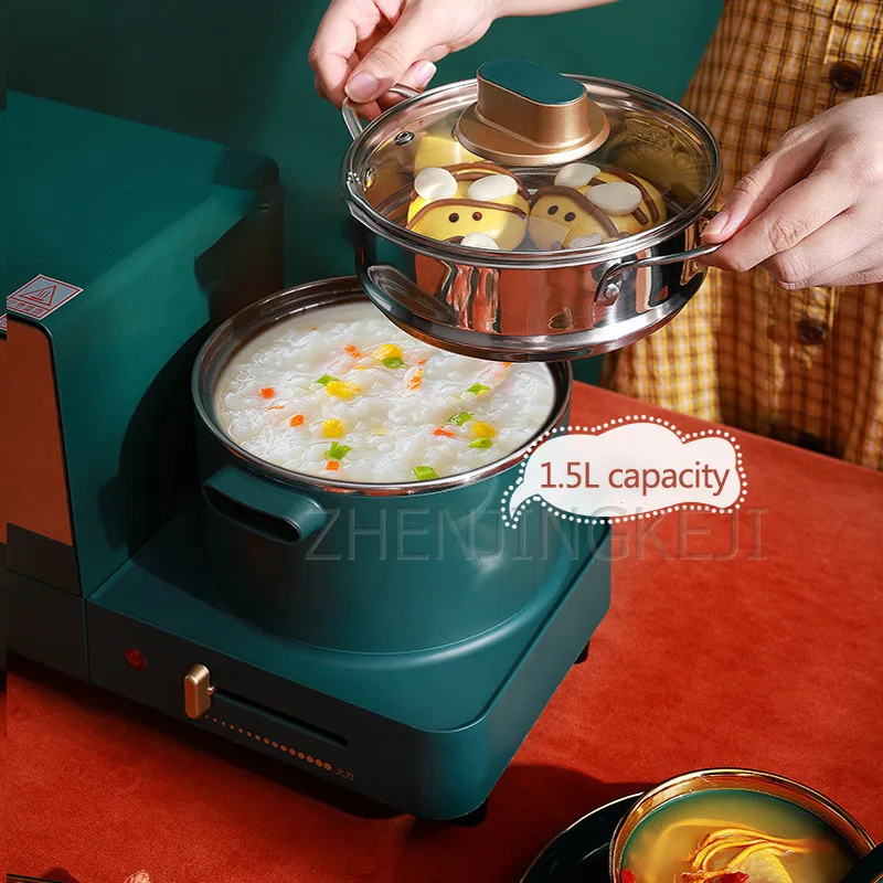 ماكينة فطور منزلية صغيرة ، فرن كهربائي ، متعددة الوظائف ، وعاء من الفولاذ المقاوم للصدأ ، طباخ كهربائي ، مشوي ، نخب ، 4 في 1 ، 220 فولت