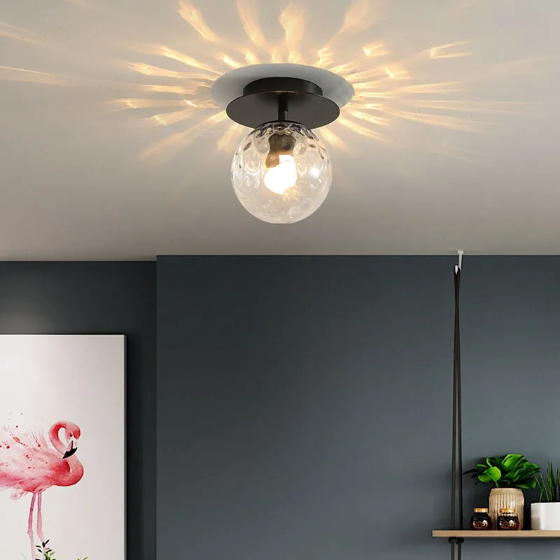 Kobuc Modern Corridor Ceiling Lights Nordic Creative Round Glass Ball Ceiling Lamp Black  Gold Christmas Decorations For Home