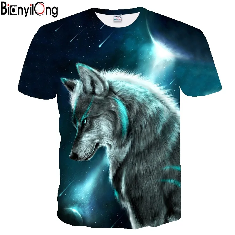 Wolf meteor&moon printed T-shirt Men Tshirt Anger Shirts 3d T Shirt Hip Hop Tee Animal Mens Clothing 2018 Summer Casual Tops