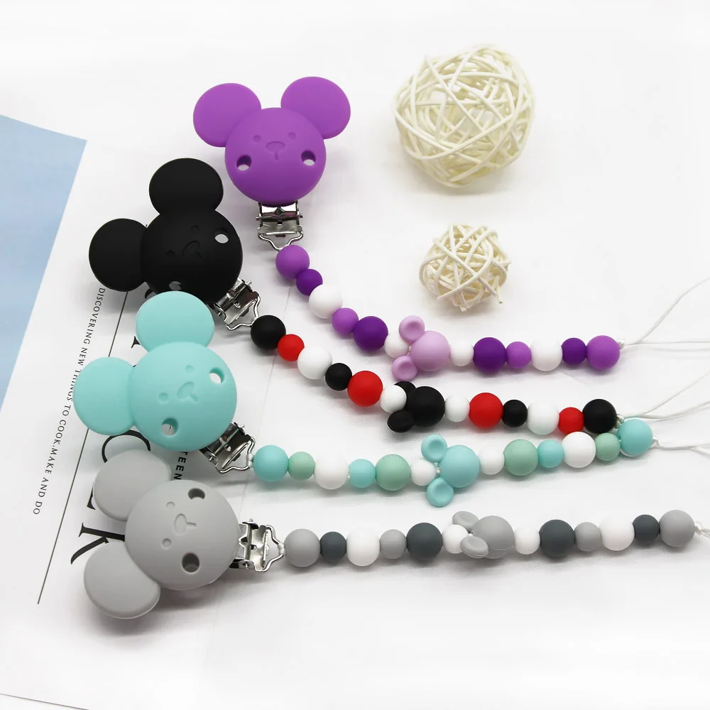 

Cute-idea BPA Free Baby Silicone Beads 1set mouse Pacifiers Clip For Baby Teether Toys Accessory Teether Pendant DIY