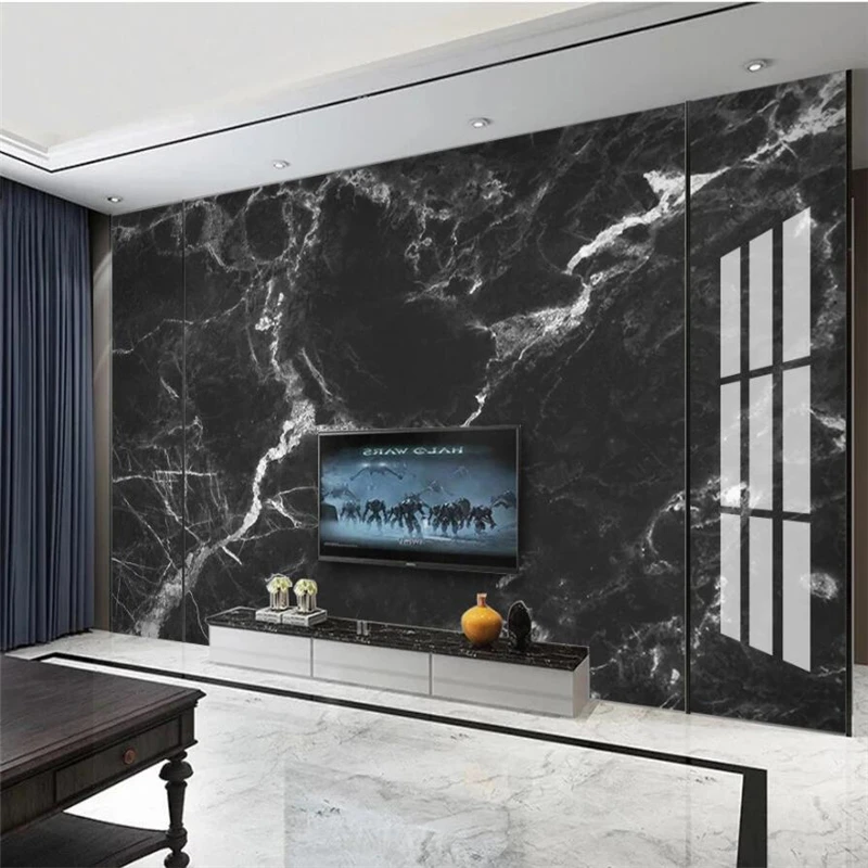 

wellyu Custom large mural fashion home improvement modern light luxury dark gray black marble stone wall wallpaper