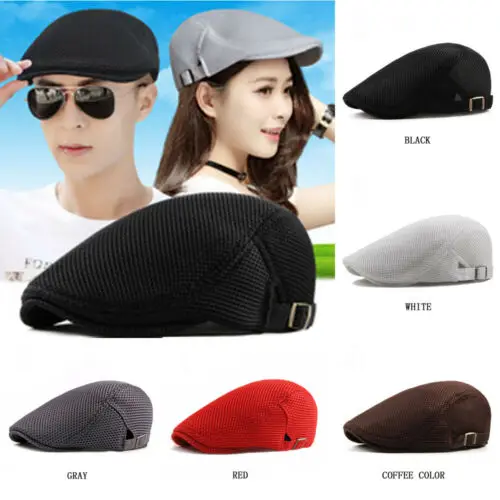 Summer Men Newsboy breathable Cap Hat Mesh Cabbie Golf Driving Sun Flat Beret Black White Gray Beige Hats Caps Visors