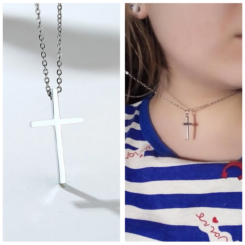 Vnox Simple Stainless Steel Cross Pendant Necklaces for Women, Prayer Religious Choker Collar Christian Gift Jewelry