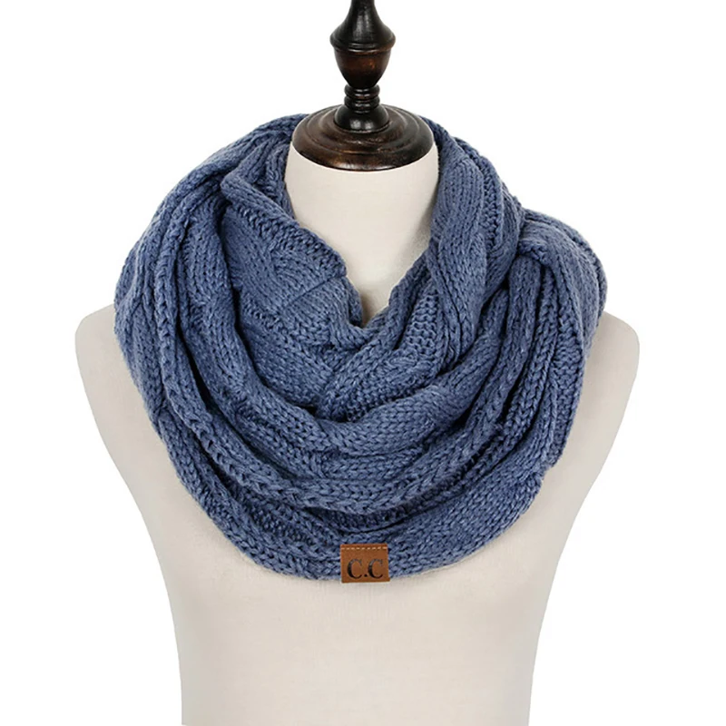 Bufanda de lana de punto de cable de color sólido para mujer, bufanda infinita de redecilla, calentador de cuello de invierno, cuello de capó,