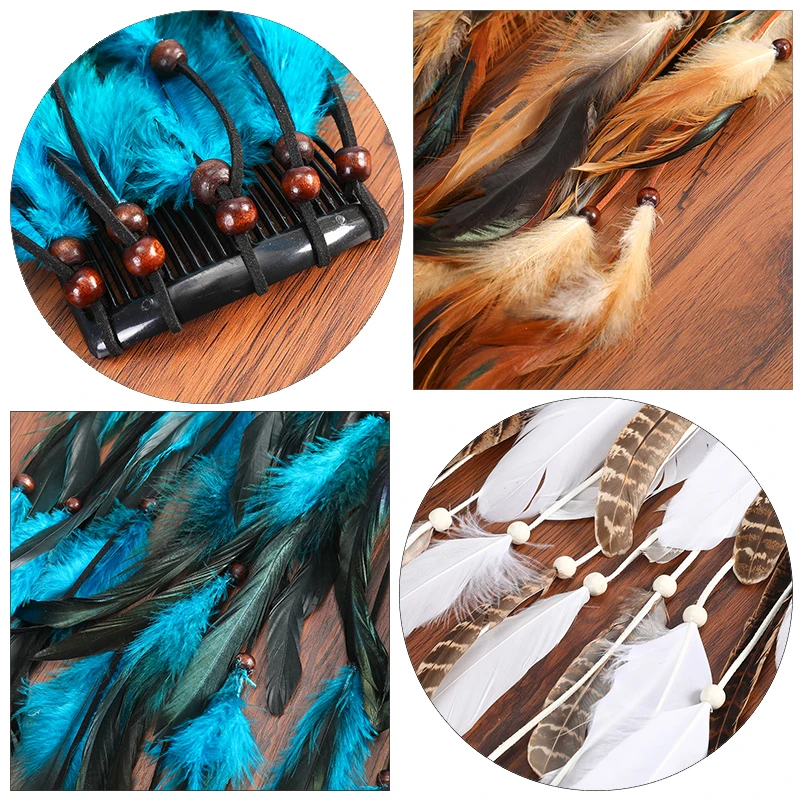 Haimeikang Bohemian Feather Headbands Hair Combs Girl Popular Festival Head Band Headpiece Weaving Hair Bands Accessories