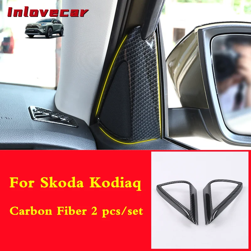 

For Skoda Kodiaq 2017 2018 2019 speaker cover Interior car door Mouldings sticker trim carbon fiber car styling accessories 2pcs