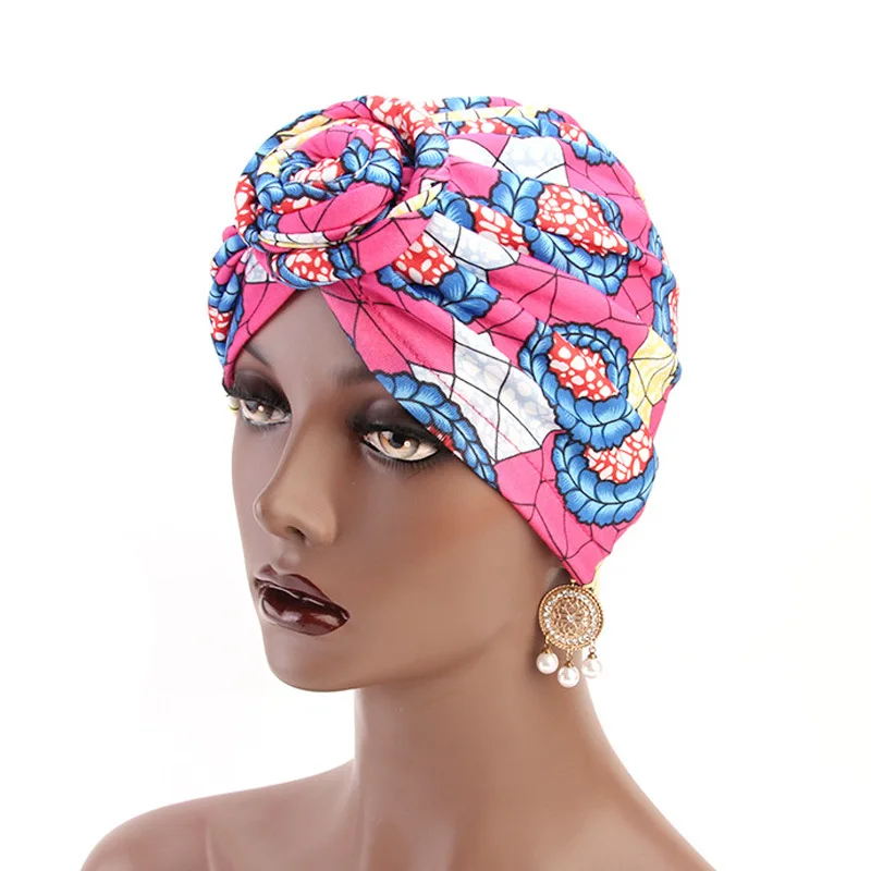 2022 New Fashion Bohemia Cotton Lined Bonnets Women African Vortex Knot Pattern Print Fabric Ankara Bonnets Hat Ladies Turban