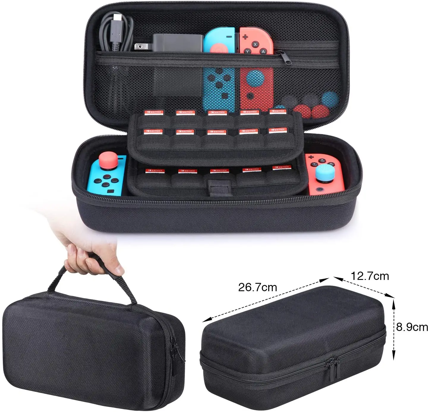 Mooroer Bag compatibile con Nintendo Switch custodia per il trasporto custodia per interruttore custodia 6 impugnature Joycon e PlayStand per Nintendo Switch