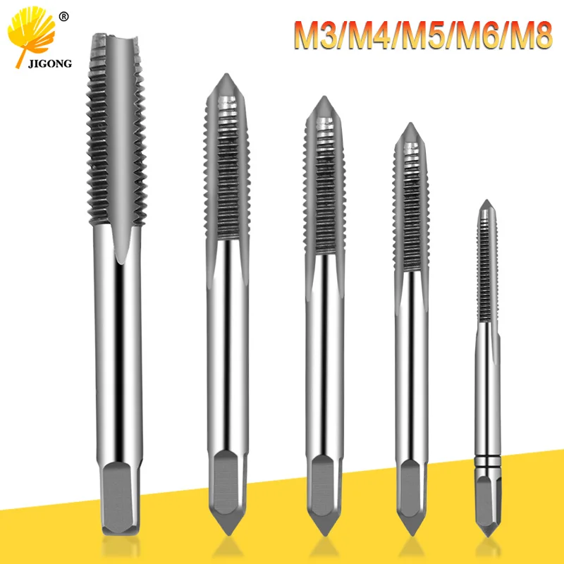 5pcs/Set HSS M3 M4 M5 M6 M8 Machine Spiral Point Straight Fluted Screw Thread Metric Plug Hand Tap Drill